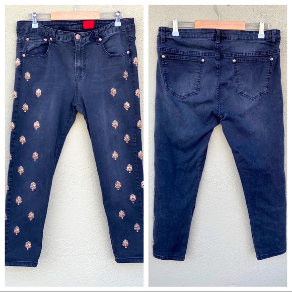 ๐HP๐ โค๏ธRARE VTG V Christina Embellish Bling Sequin Bejeweled Skinny Ankle Jean - Picture 12 of 16